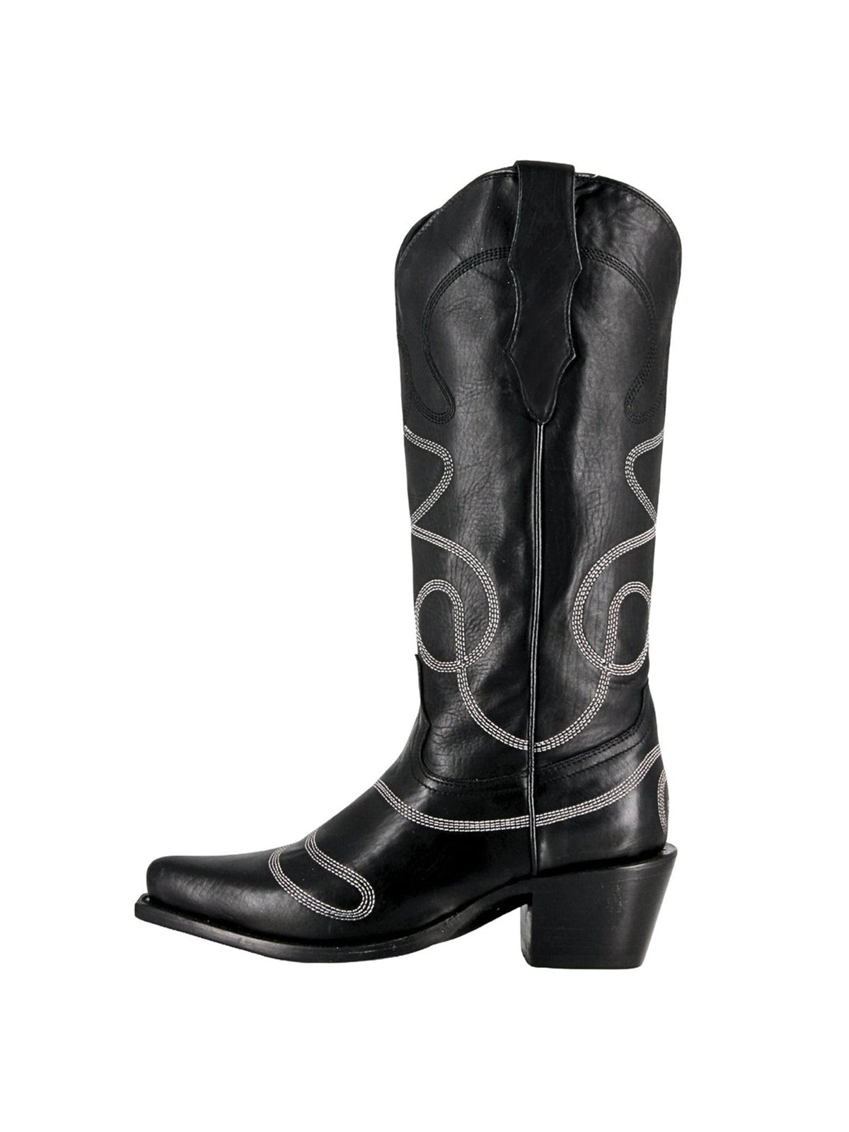 Black Snip-Toe Simple Embroidery Classic Mid Calf Cowgirl Boots