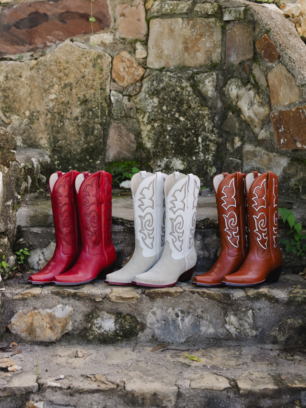 Bone Snip-Toe Stylish Inlay Classic Mid Calf Cowgirl Boots