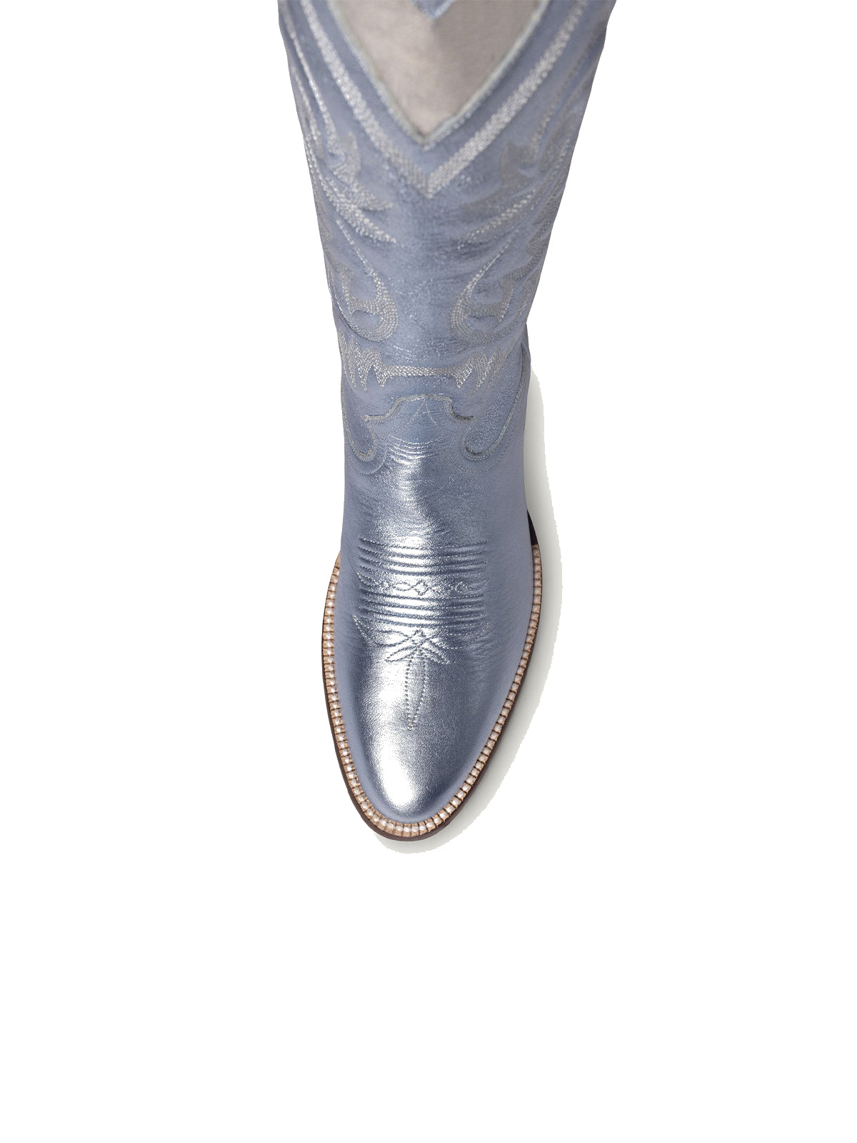 Metallic Blue Round-Toe Chic Hearts Inlay Wide Calf Knee High Cowgirl Boots