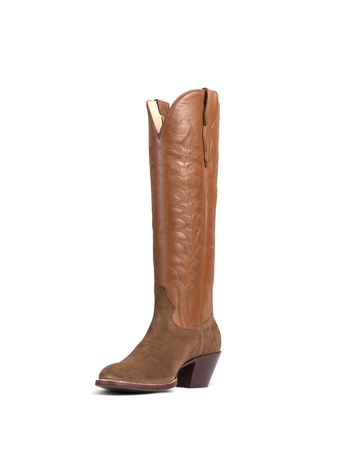 Brown Faux Suede Almond-Toe Wide Calf Tall Knee High Cowgirl Boots