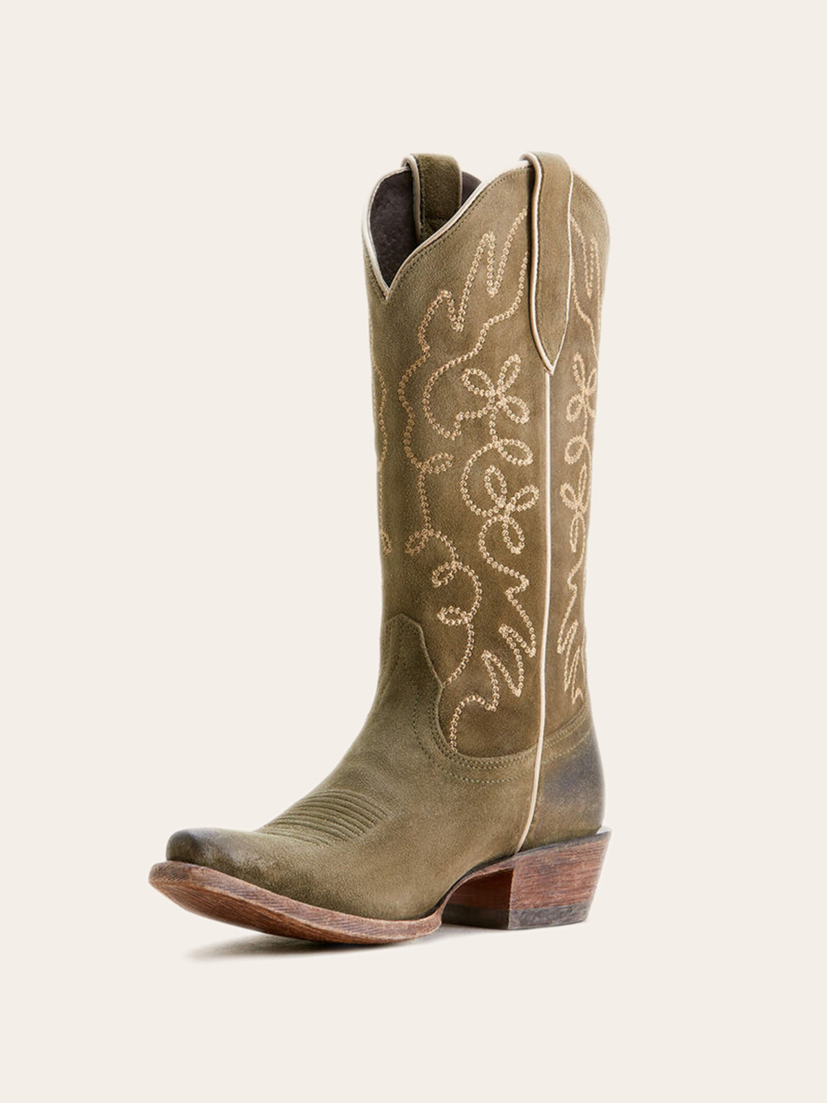 Faux Suede Embroidery Snip-Toe Mid Calf Cowgirl Boots - Green