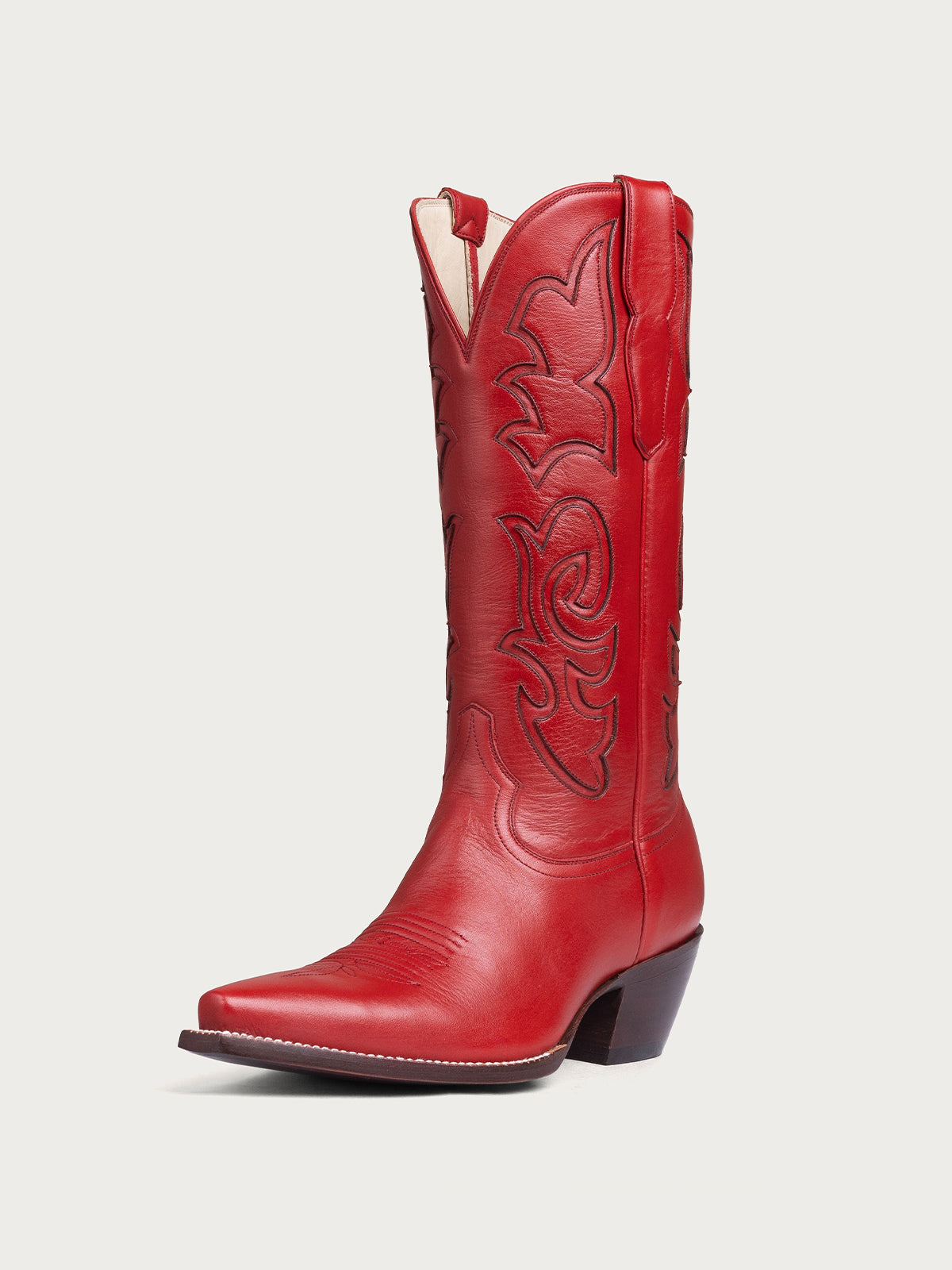 Red Snip-Toe Stylish Inlay Classic Mid Calf Cowgirl Boots