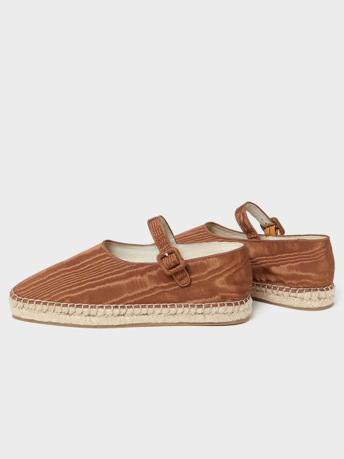 Brown Cloth Almond-Toe Adjustable Bridge Strap Espadrille Mary Janes Flats