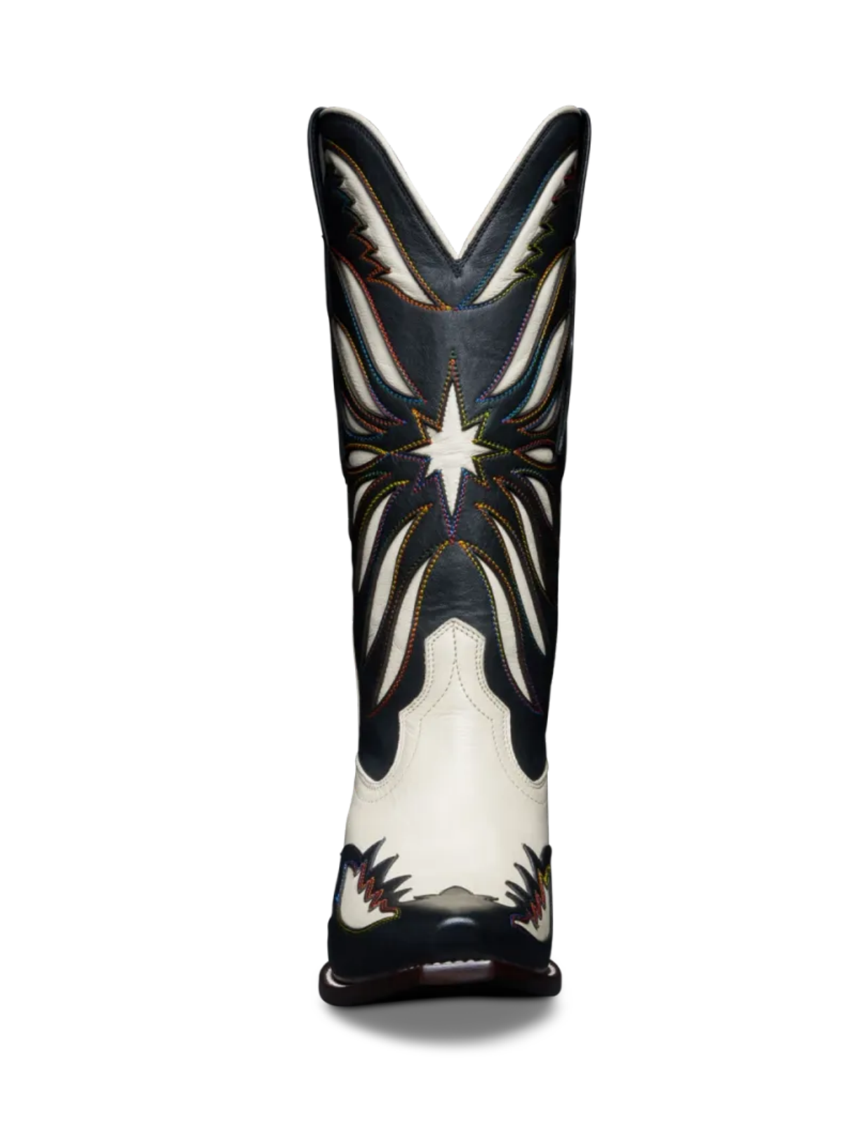 Contrast Black And Ivory Inlay Applique Snip-Toe Embroidery Wide Mid Calf Western Boots