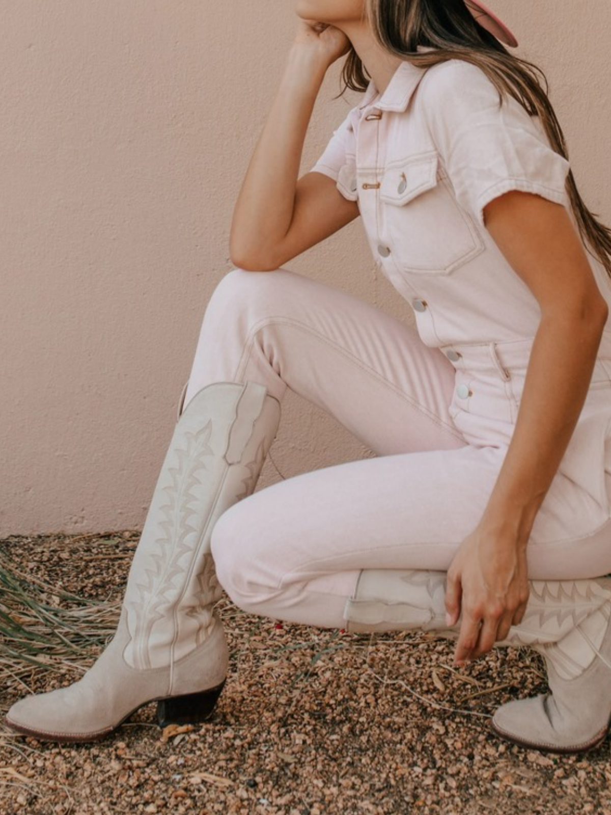 Contrast Tan Faux Suede And Bone Embroidery Almond-Toe Wide Mid Calf Tall Cowgirl Boots