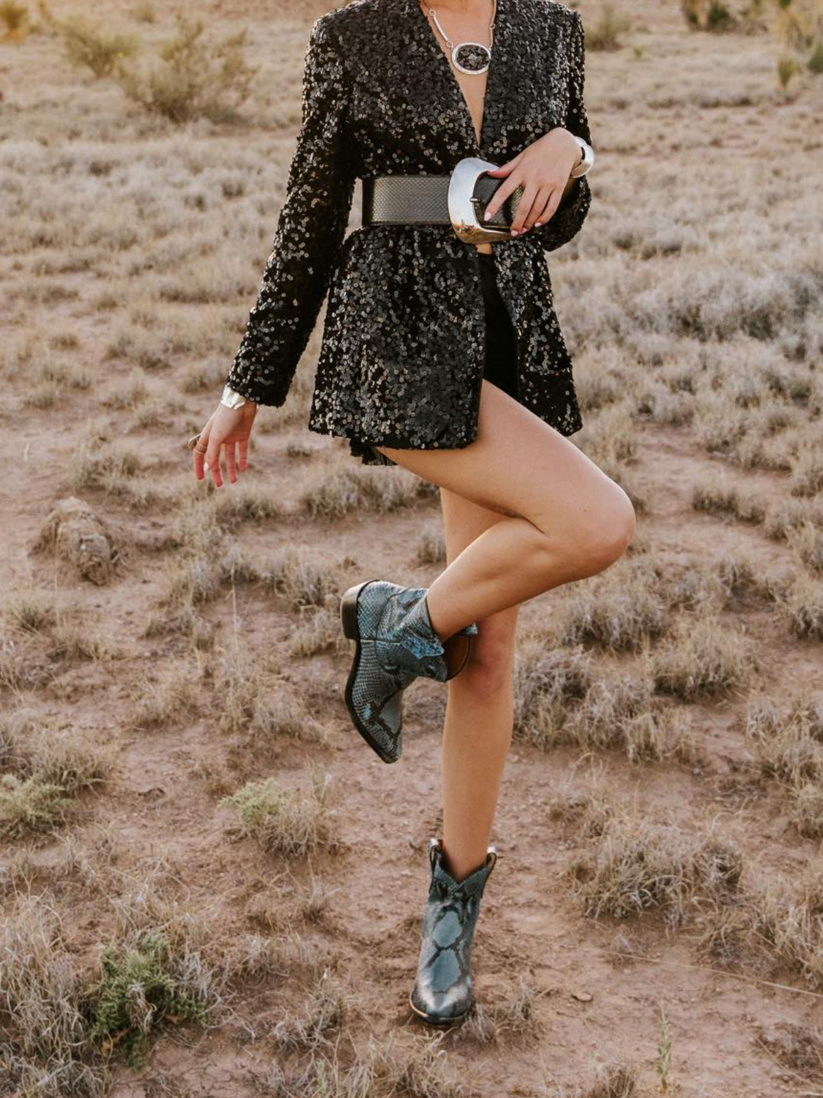 Blue Snakeskin Snip-Toe Cowgirl Ankle Booties