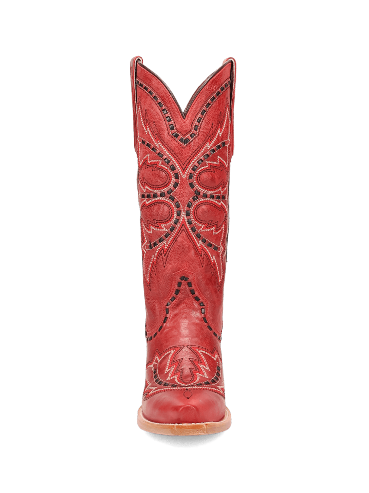 Red Snip-Toe Embroidery And Running Stitch Wide Mid Calf Cowgirl Boots