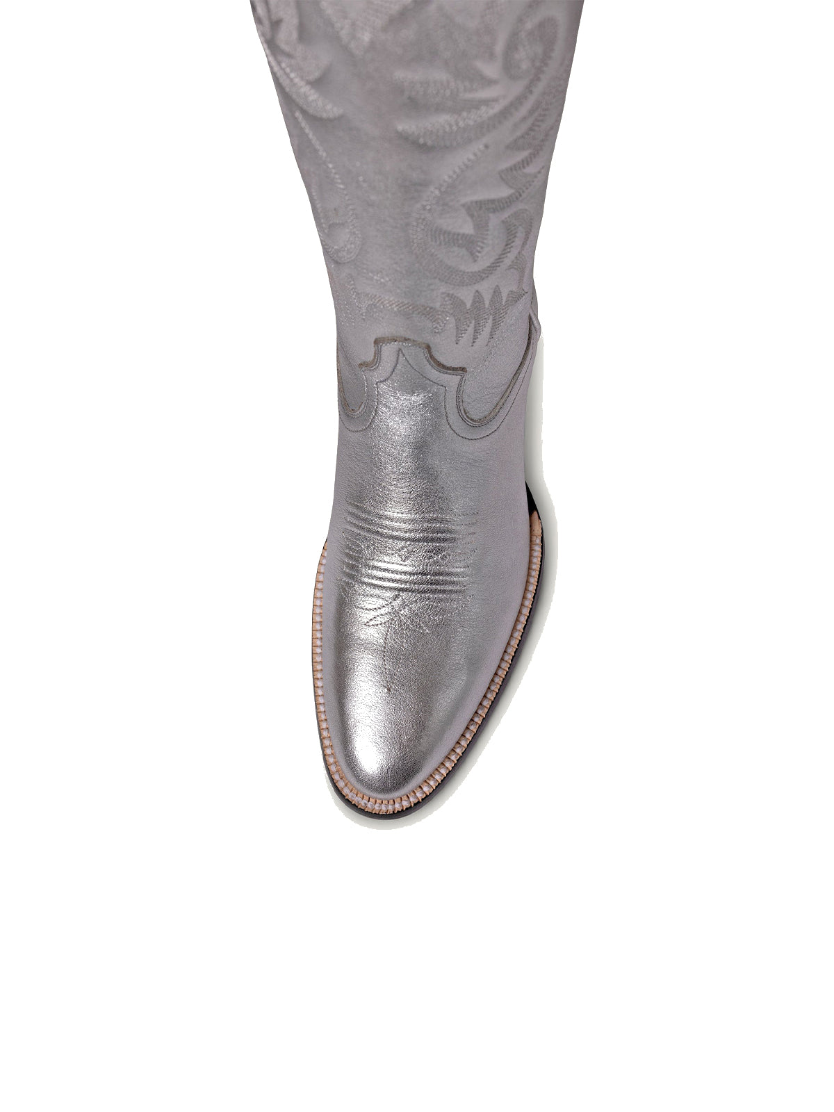 Metallic Silver Round-Toe Chic Hearts Inlay Wide Calf Knee High Cowgirl Boots
