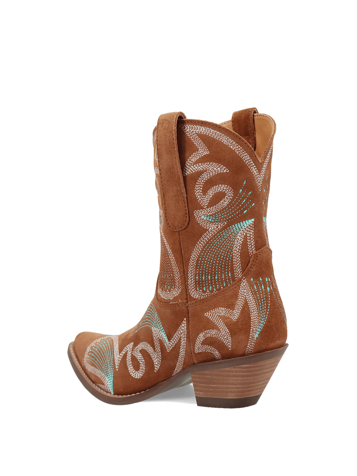 Brown Faux Suede Snip-Toe Delicate Embroidery Ankle Cowgirl Boots