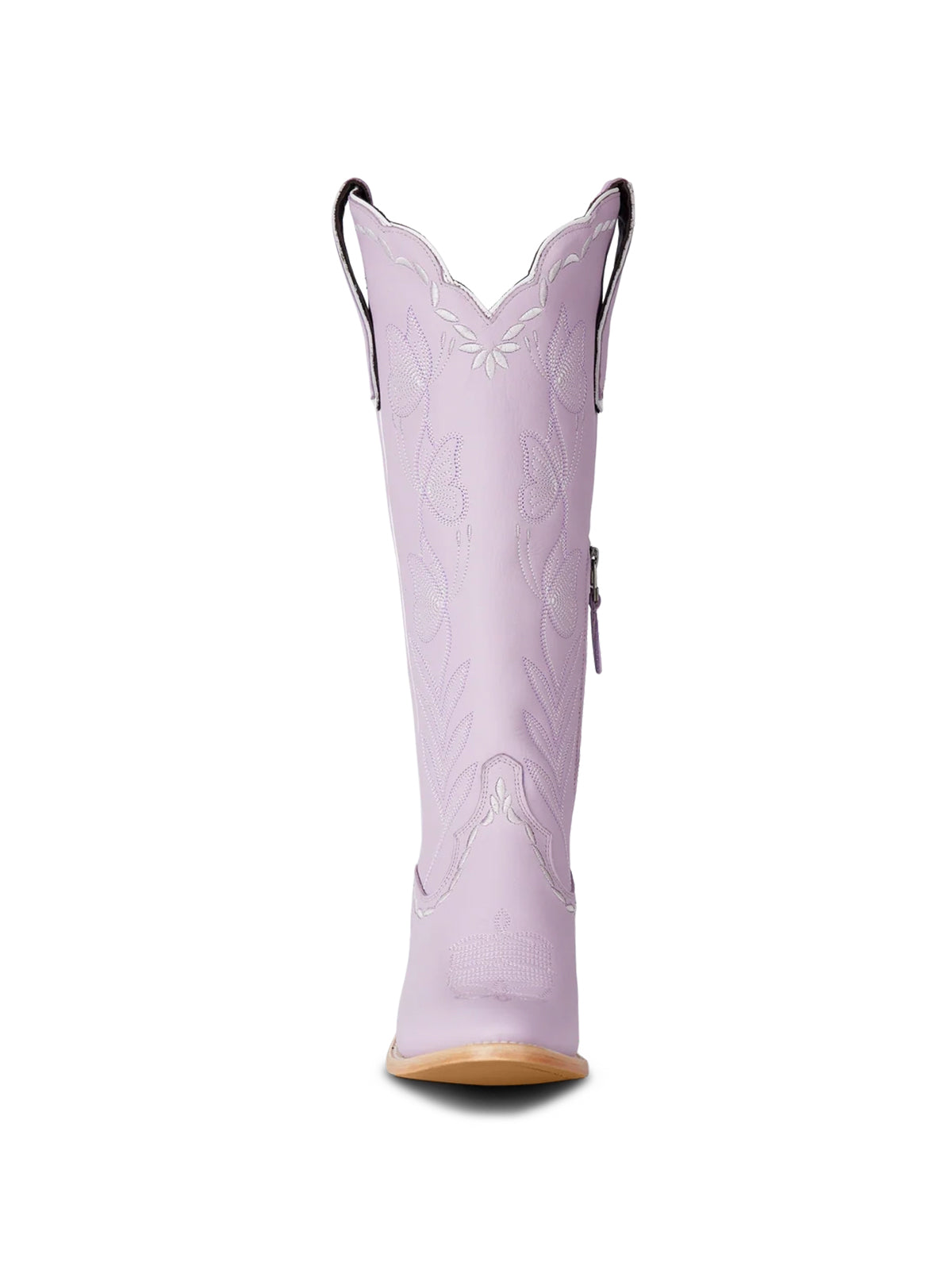 Almond-Toe Elegant Flowers Embroidery Knee High Half-Zip Cowgirl Boots - Lavender