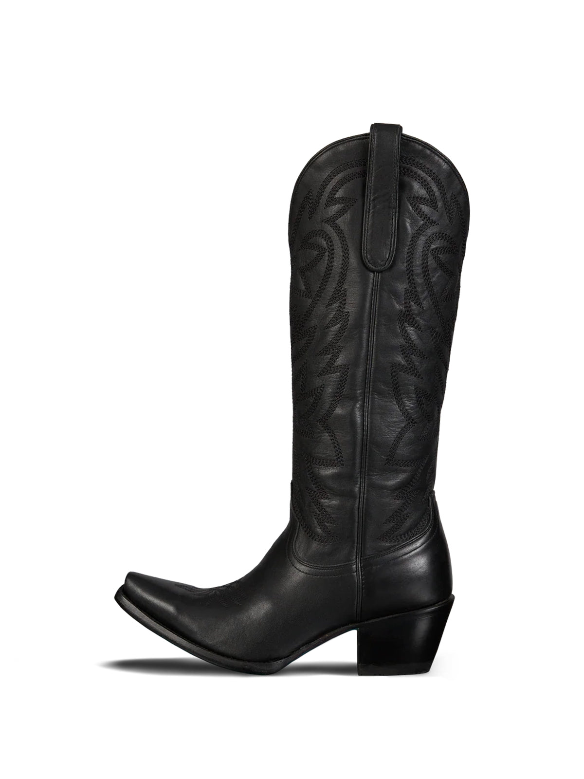 Western Snip-Toe Embroidery Classic Knee High Half-Zip Cowgirl Boots - Black