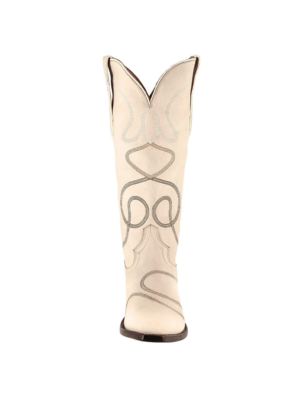 Bone Snip-Toe Simple Embroidery Classic Mid Calf Cowgirl Boots