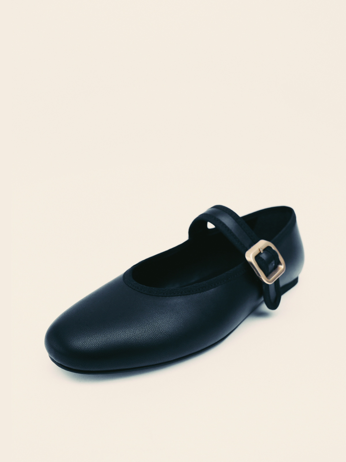 Black Buckled Detailed Oval Ballet Flats Mary Janes With Wide Strap