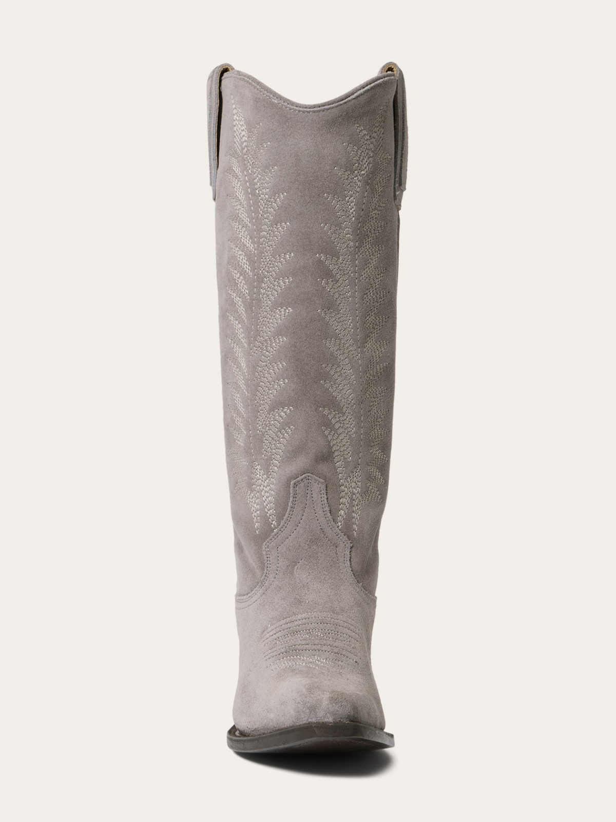 Gray Faux Suede Snip-Toe Classic Embroidery Wide Mid Calf Tall Cowgirl Boots