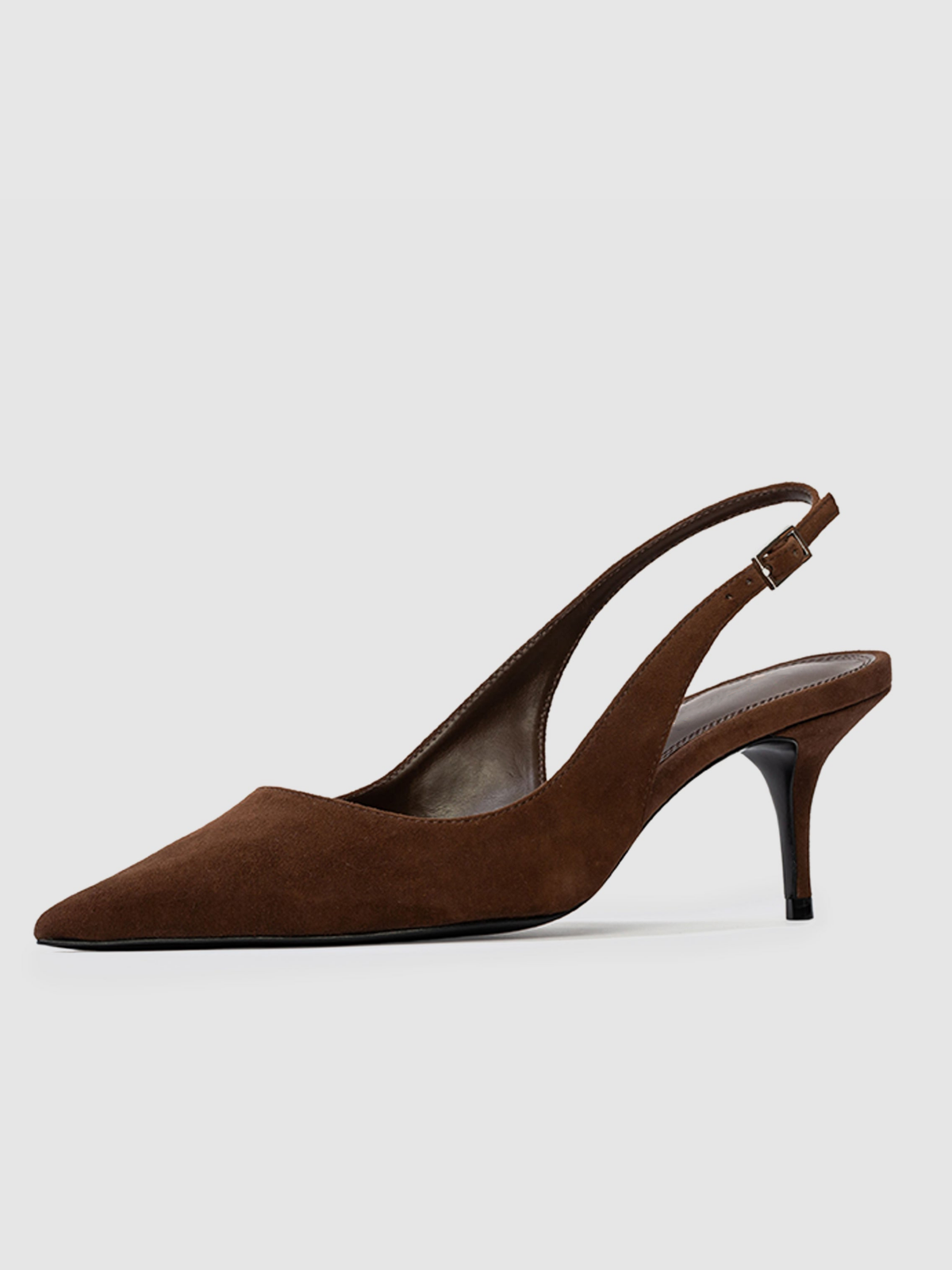 Brown Faux Suede Pointed-Toe Slingback Kitten Heels