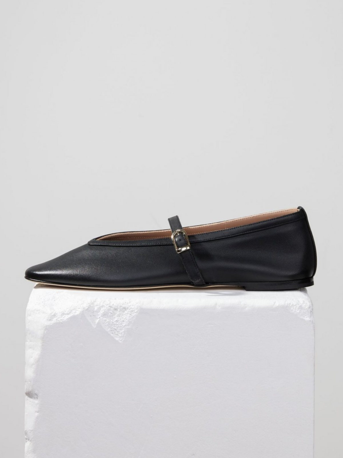 Black Vegan Leather Square Toe Buckled Ballet Flats Mary Janes