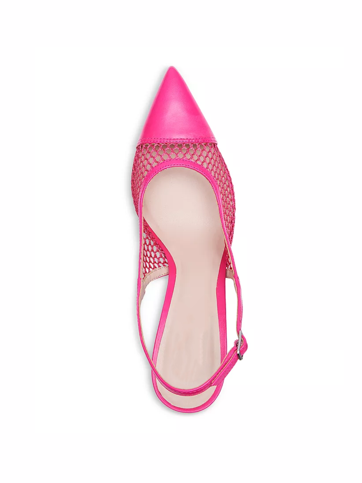 Hot Pink Buckle Pointed-Toe Stiletto Heel Slingback Pumps in Mesh & Vegan Leather