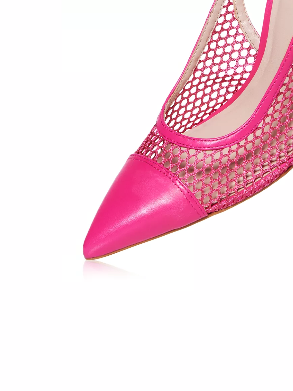 Hot Pink Buckle Pointed-Toe Stiletto Heel Slingback Pumps in Mesh & Vegan Leather