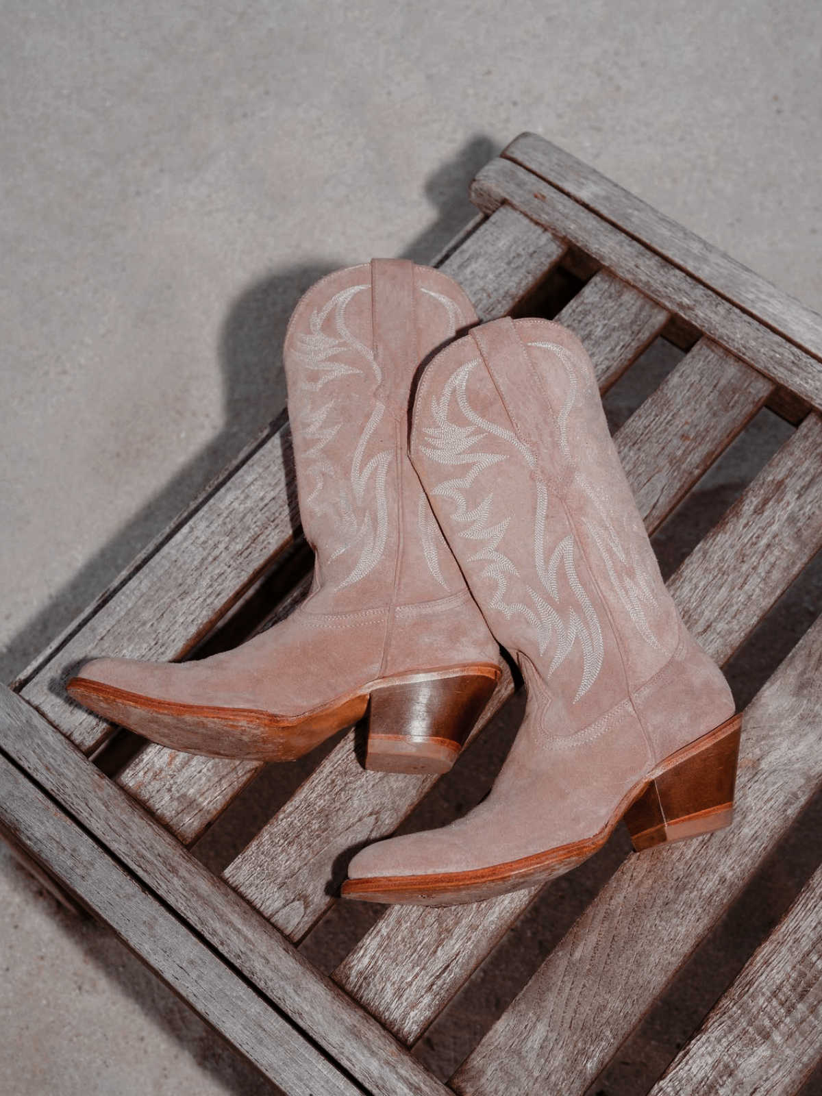 Faux Suede Wings Embroidery Pointed-Toe Wide Mid Calf Tall Cowgirl Boots - Blush Pink