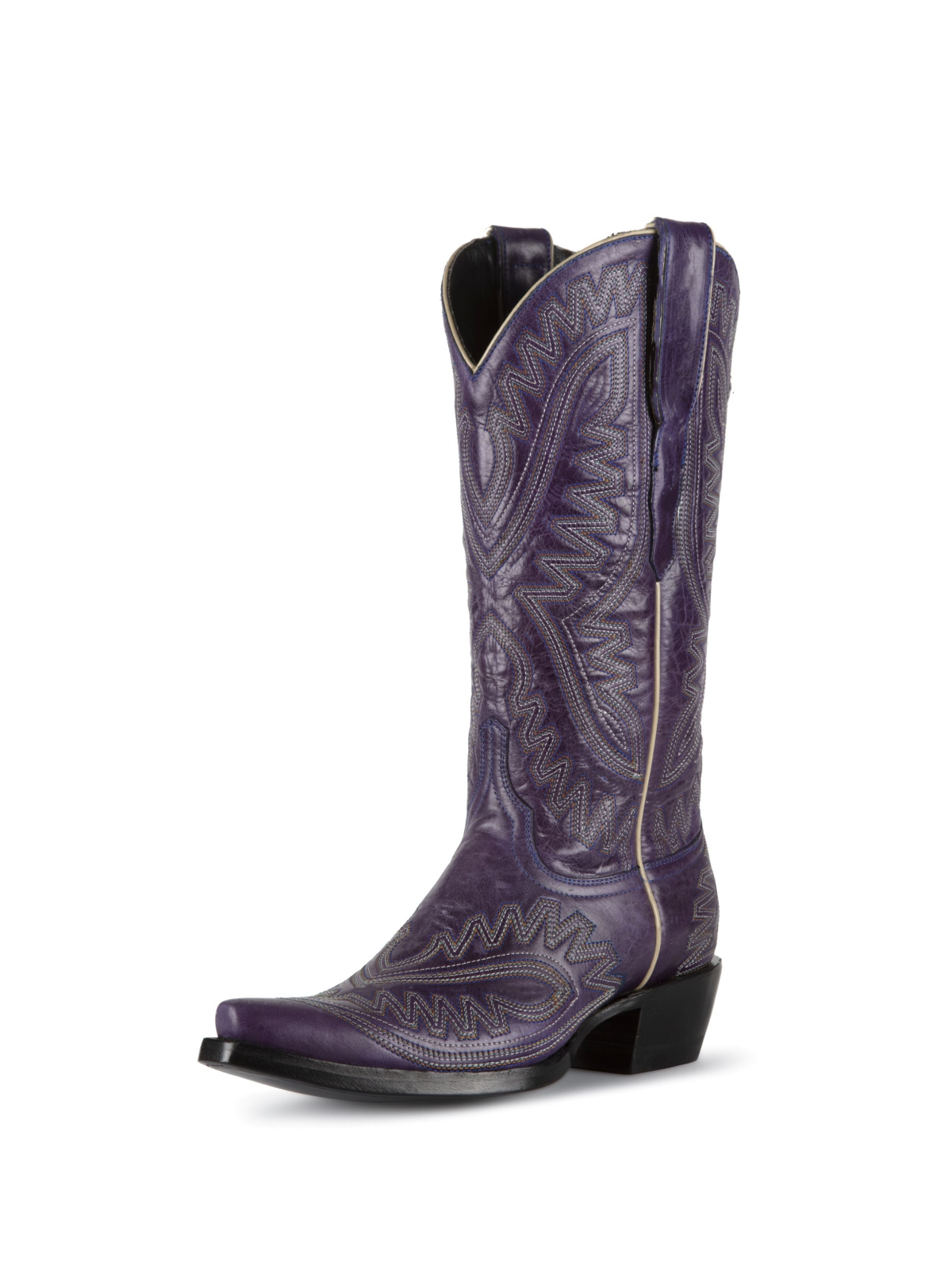 Purple Snip-Toe Embroidery Wide Mid Calf Cowgirl Tall Boots