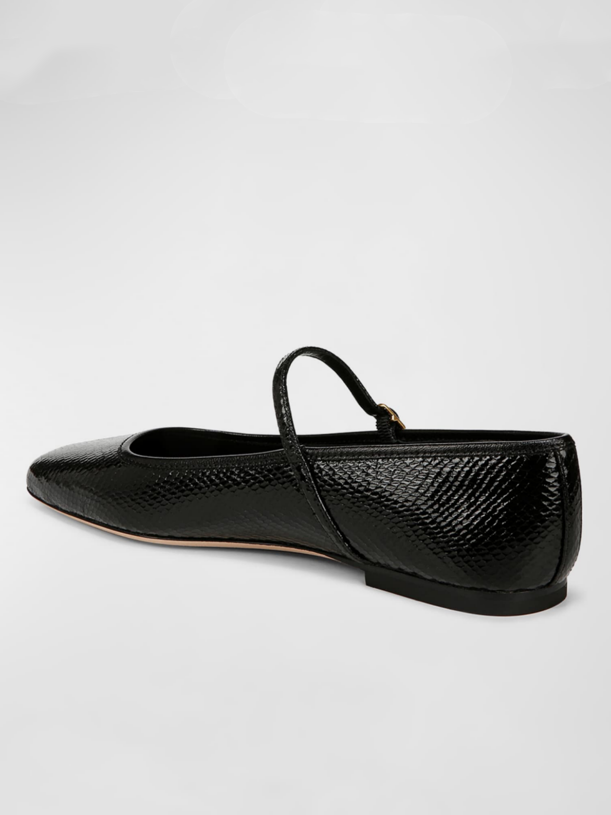 Black Snake-Embossed Square-Toe Ballet Flats Mary Janes