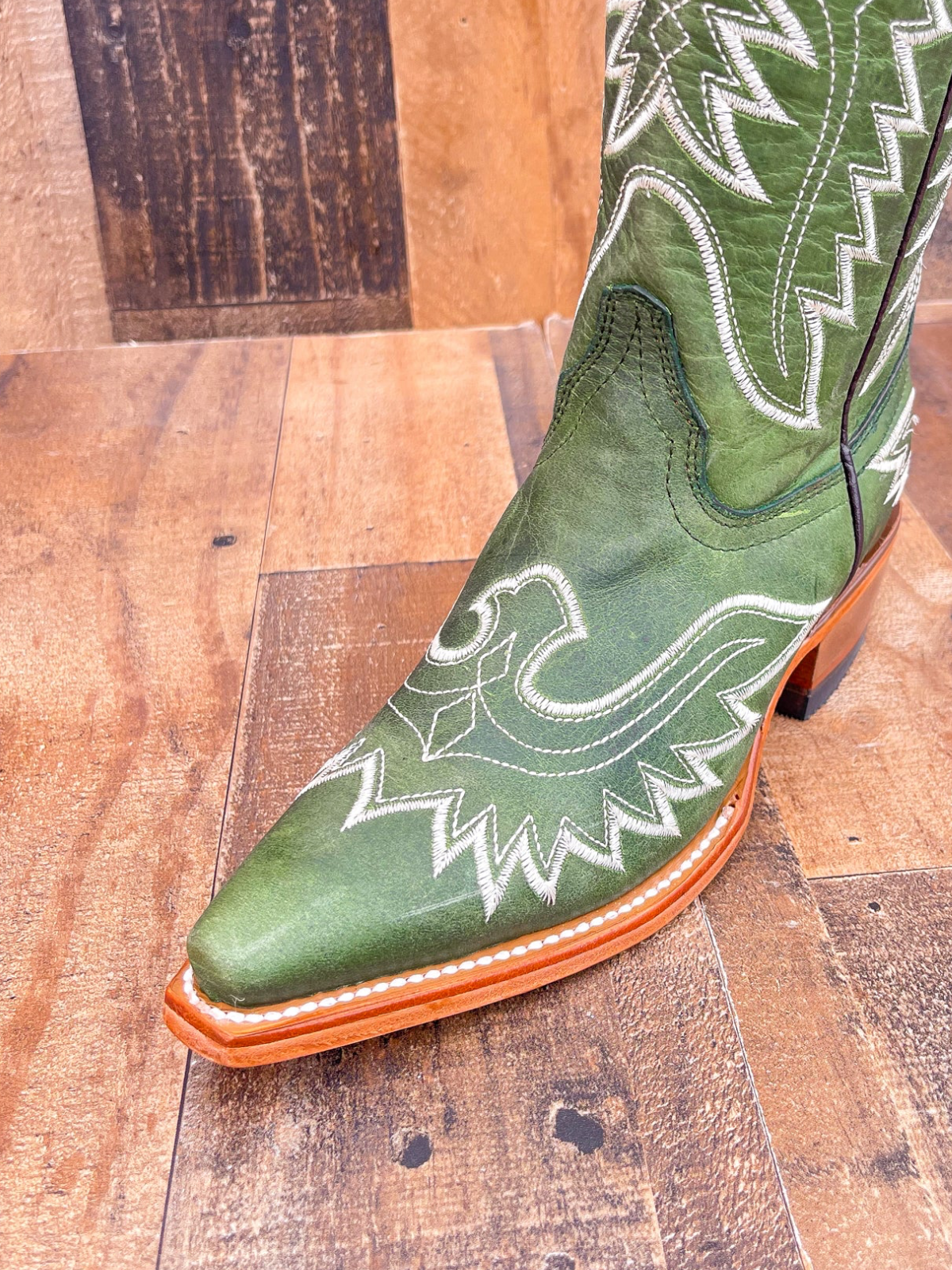 White Eagle Embroidery Snip-Toe Wide Calf Knee High Tall Cowgirl Boots - Green