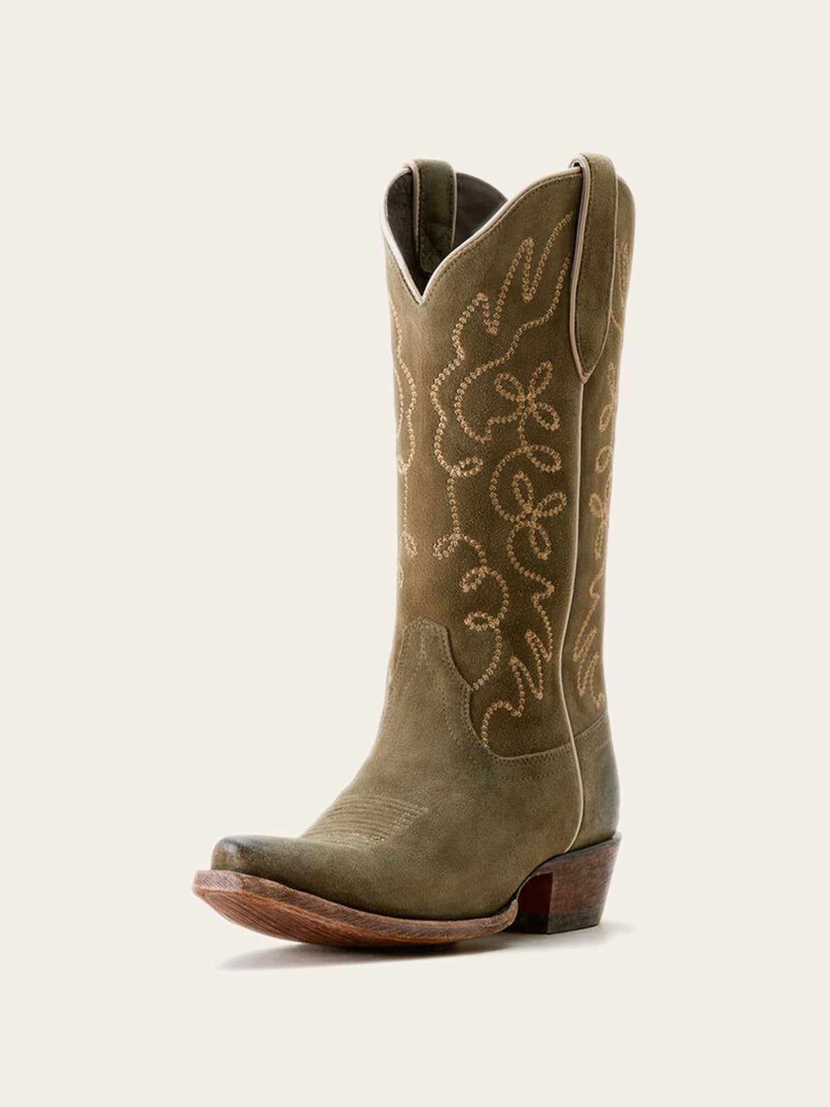 Faux Suede Embroidery Snip-Toe Mid Calf Cowgirl Boots - Green