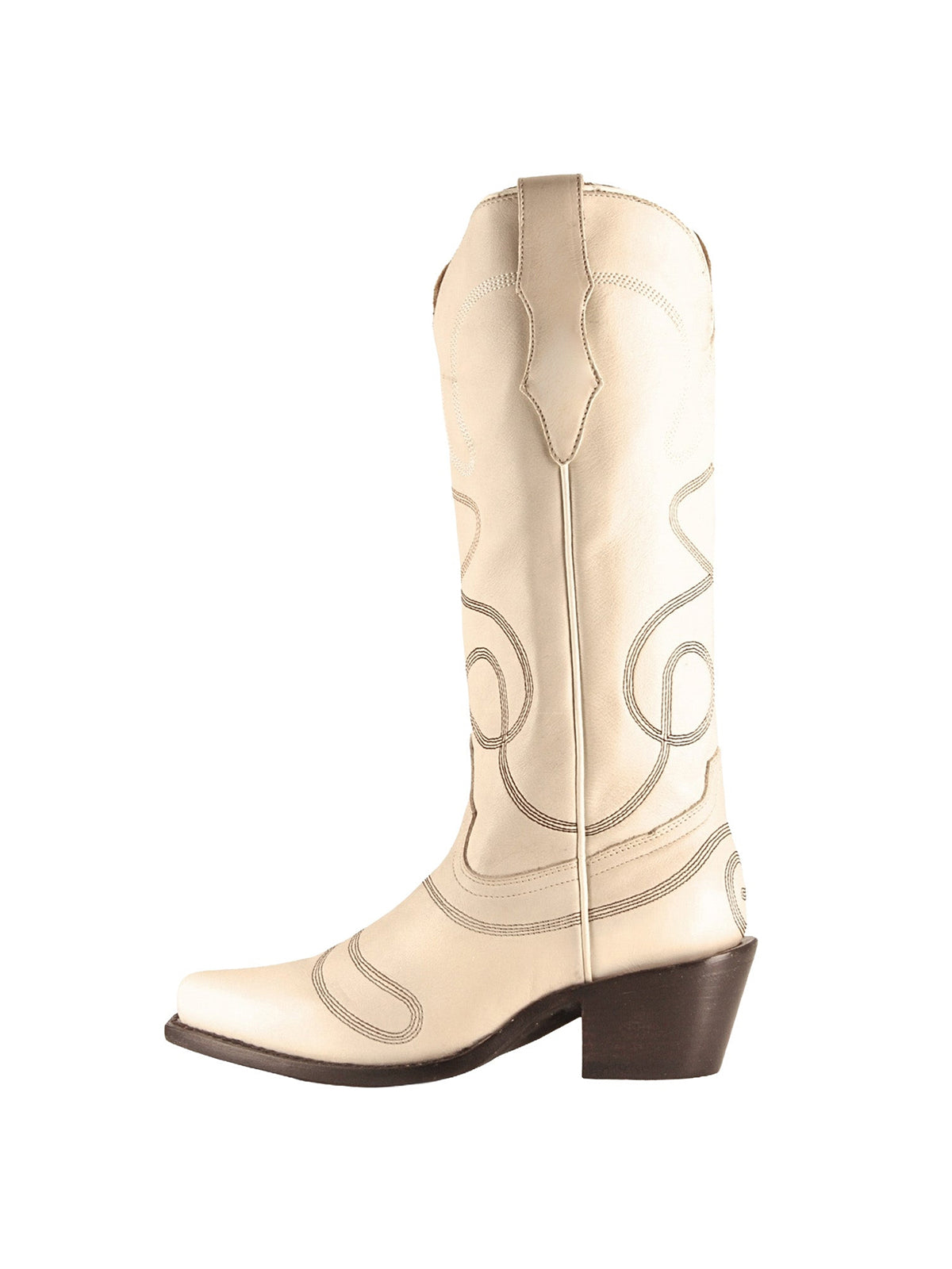 Bone Snip-Toe Simple Embroidery Classic Mid Calf Cowgirl Boots