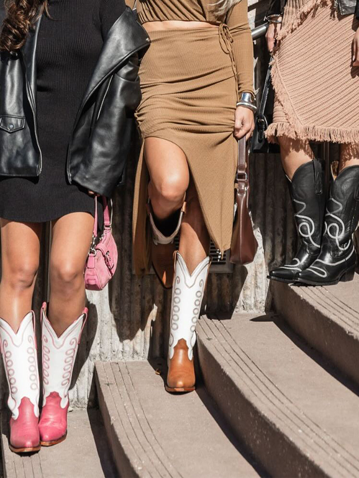 Contrast White And Caramel Snip-Toe Simple Embroidery Classic Mid Calf Cowgirl Boots