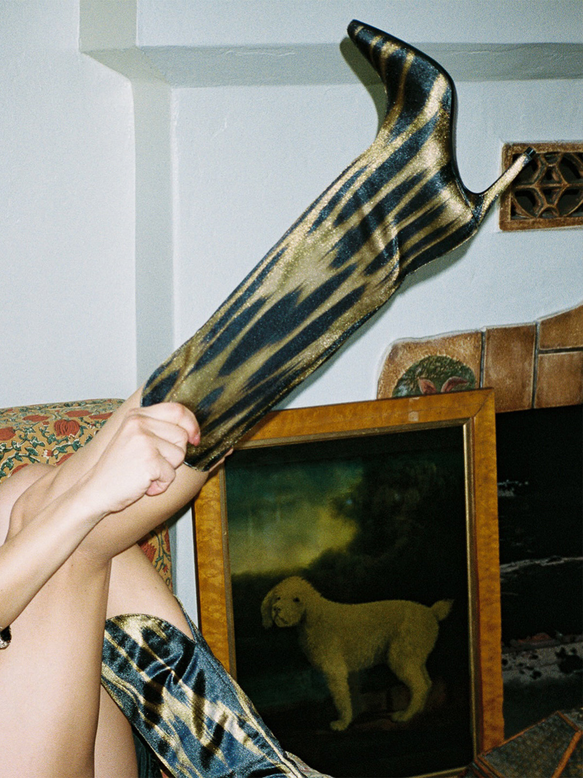 Tiger Print Lint Pointed-Toe Wide Calf Knee High Stiletto Boots