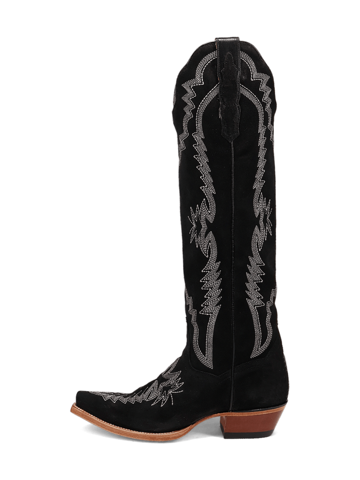 Black Embroidery Faux Suede Snip-Toe Zip Cowgirl Boots Knee High Tall Boots