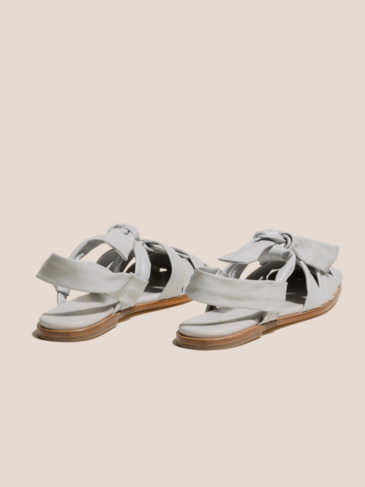 Fog Grey Interwoven Square-Toe Flats Sandals With T-Strap Knotted Bow