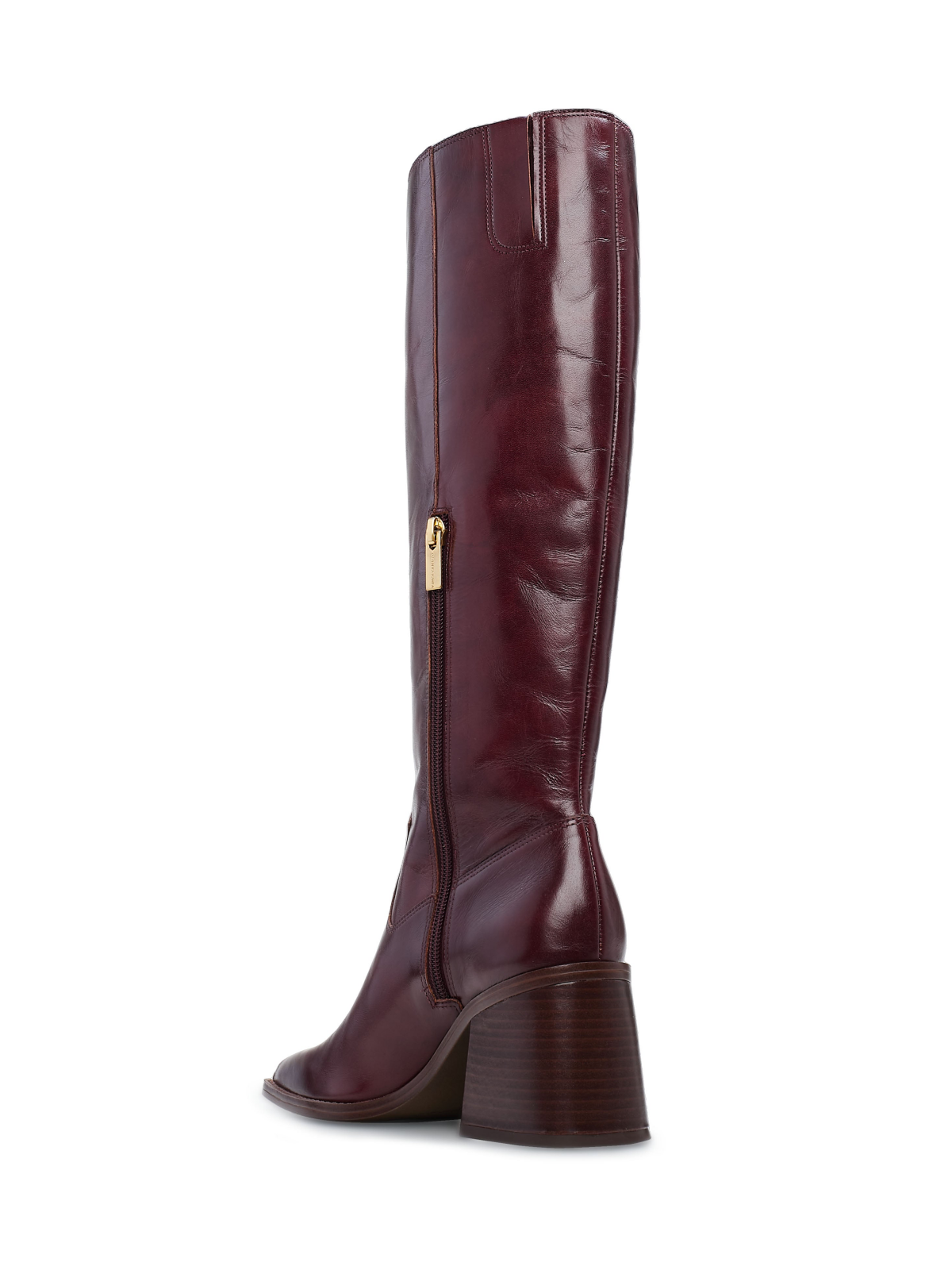 Wine Red Square-Toe Half-Zip Mid Calf Western Boots