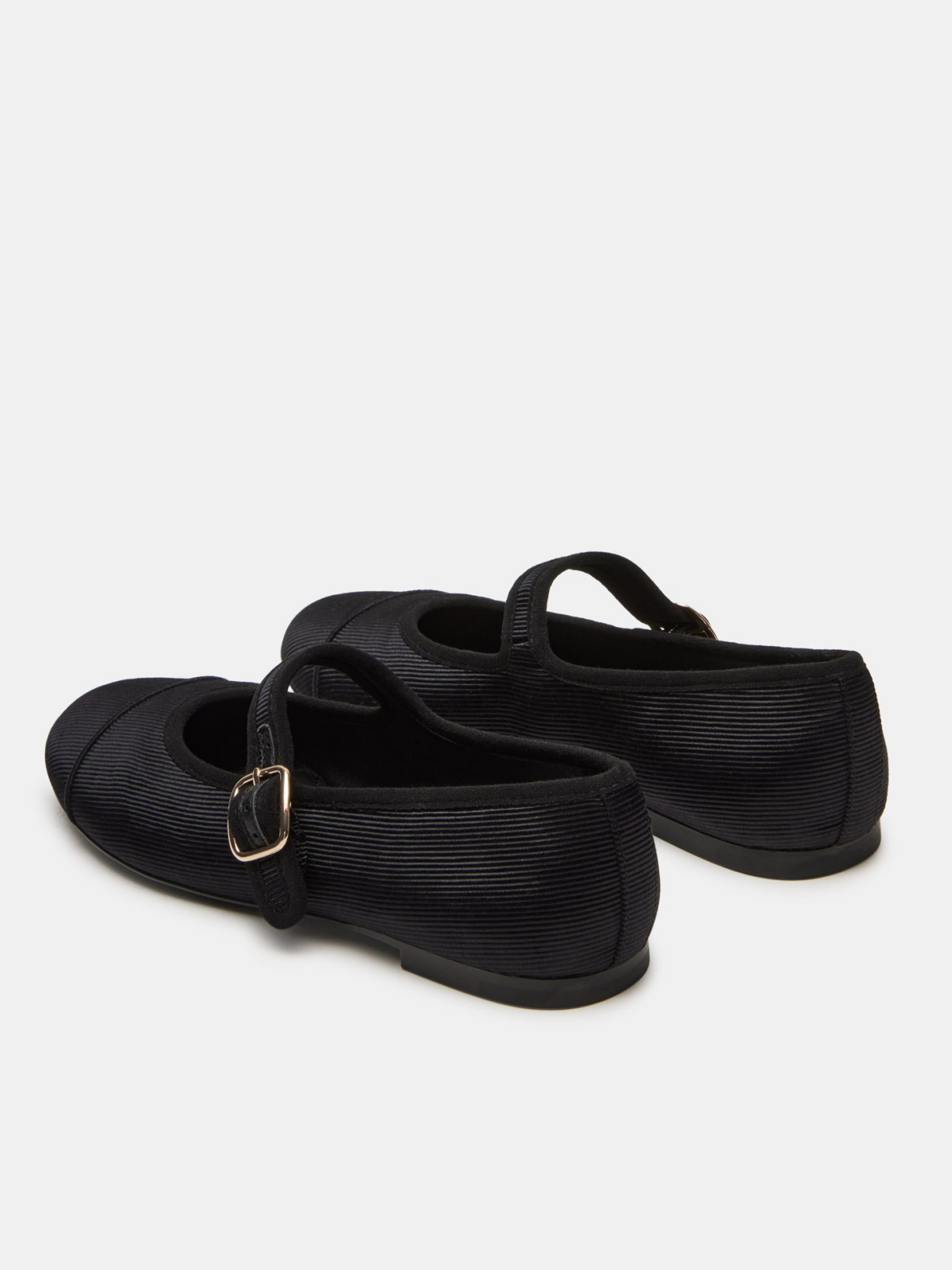 Black Cloth Round-Toe Bridge Strap Side Buckle Mary Janes Ballet Flats