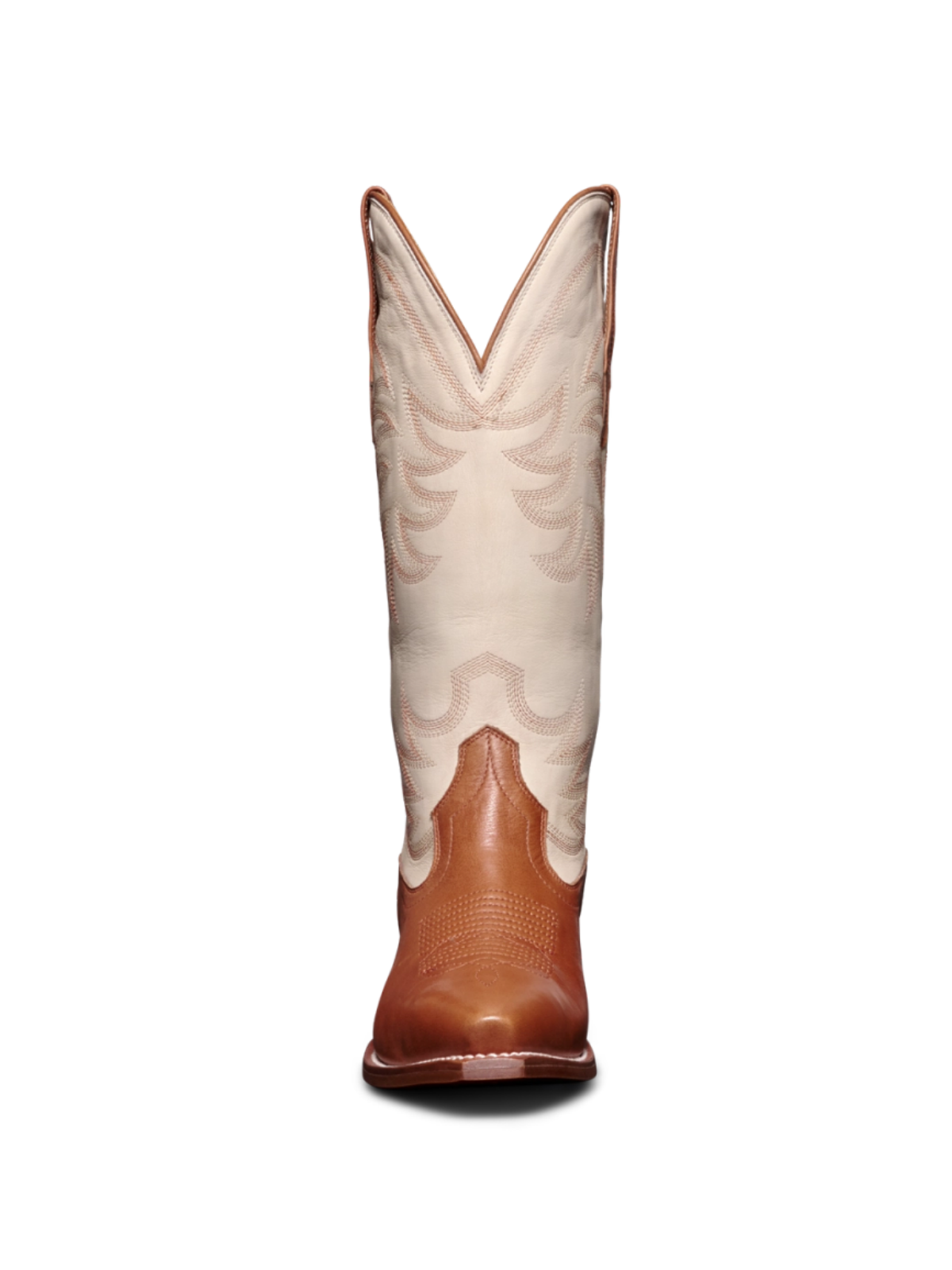 Contrast Brown And Bone Embroidery Snip-Toe Wide Mid Calf Tall Western Boots For Women