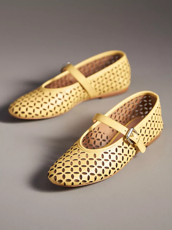 Yellow Flats Mary Janes With Floral Cutout And Buckled Strap – Fuchsia ...