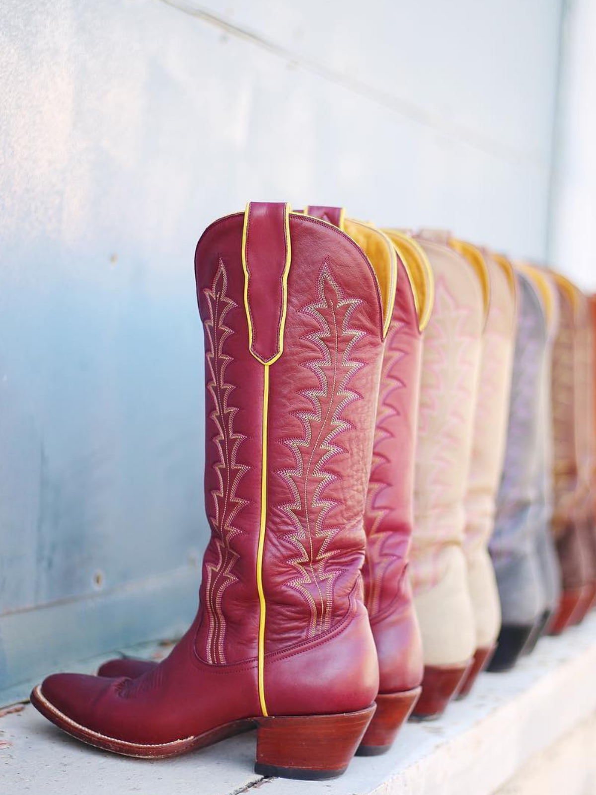 Brick Red Vegan Leather Embroidery Almond-Toe Wide Mid Calf Tall Cowgirl Boots