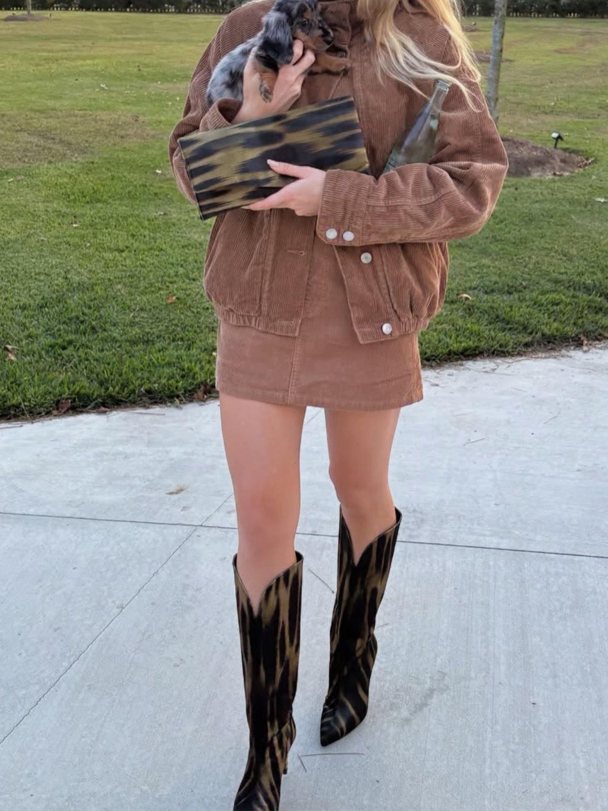 Tiger Print Lint Pointed-Toe Wide Calf Knee High Stiletto Boots