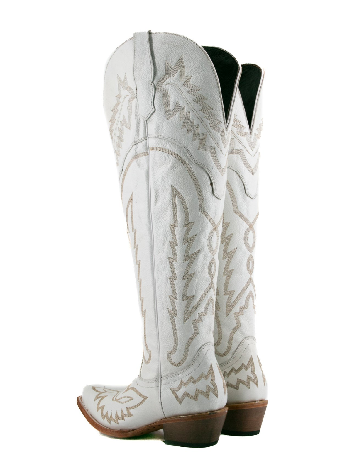 White Snip-Toe Embroidery Half-Zip Western Knee High Tall Cowgirl Boots