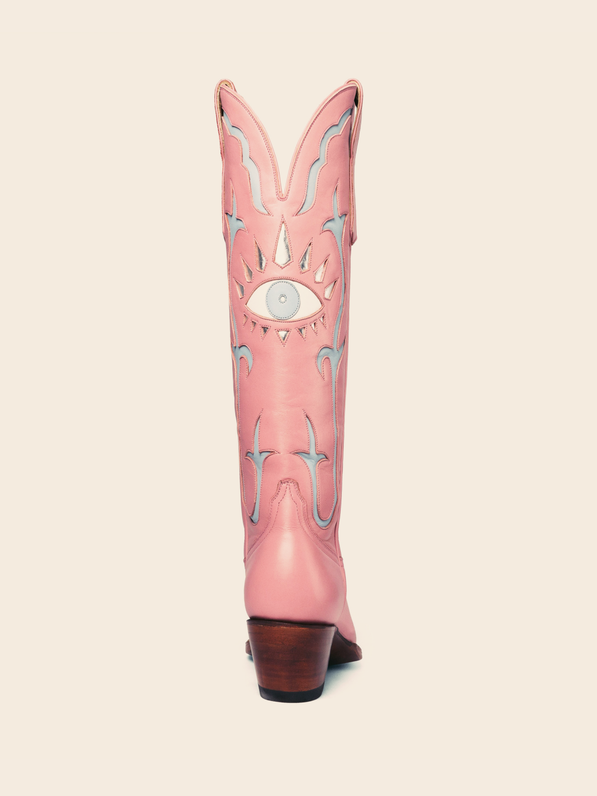 Pink Evil Eye Inlay Almond-Toe Wide Mid Calf Western Cowgirl Tall Boots