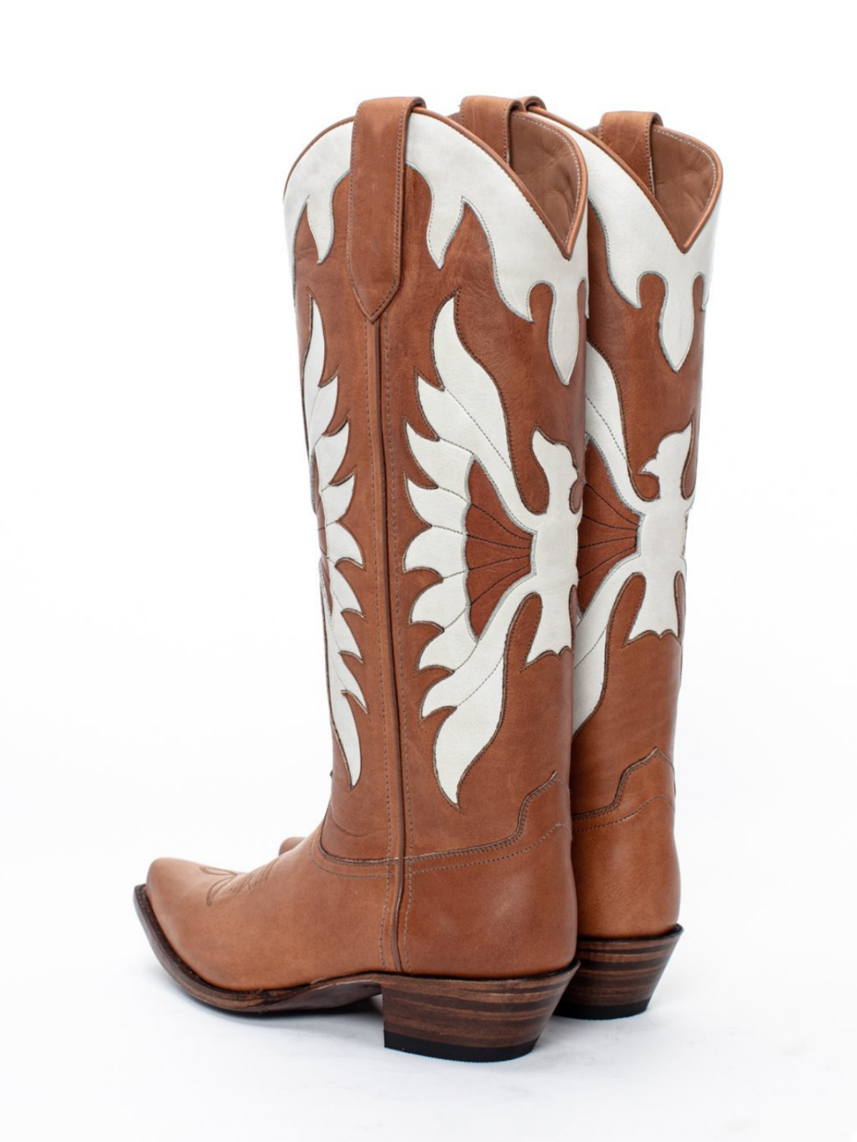 Brown Snip-Toe White Eagle Inlay Wide Mid Calf Tall Cowgirl Boots