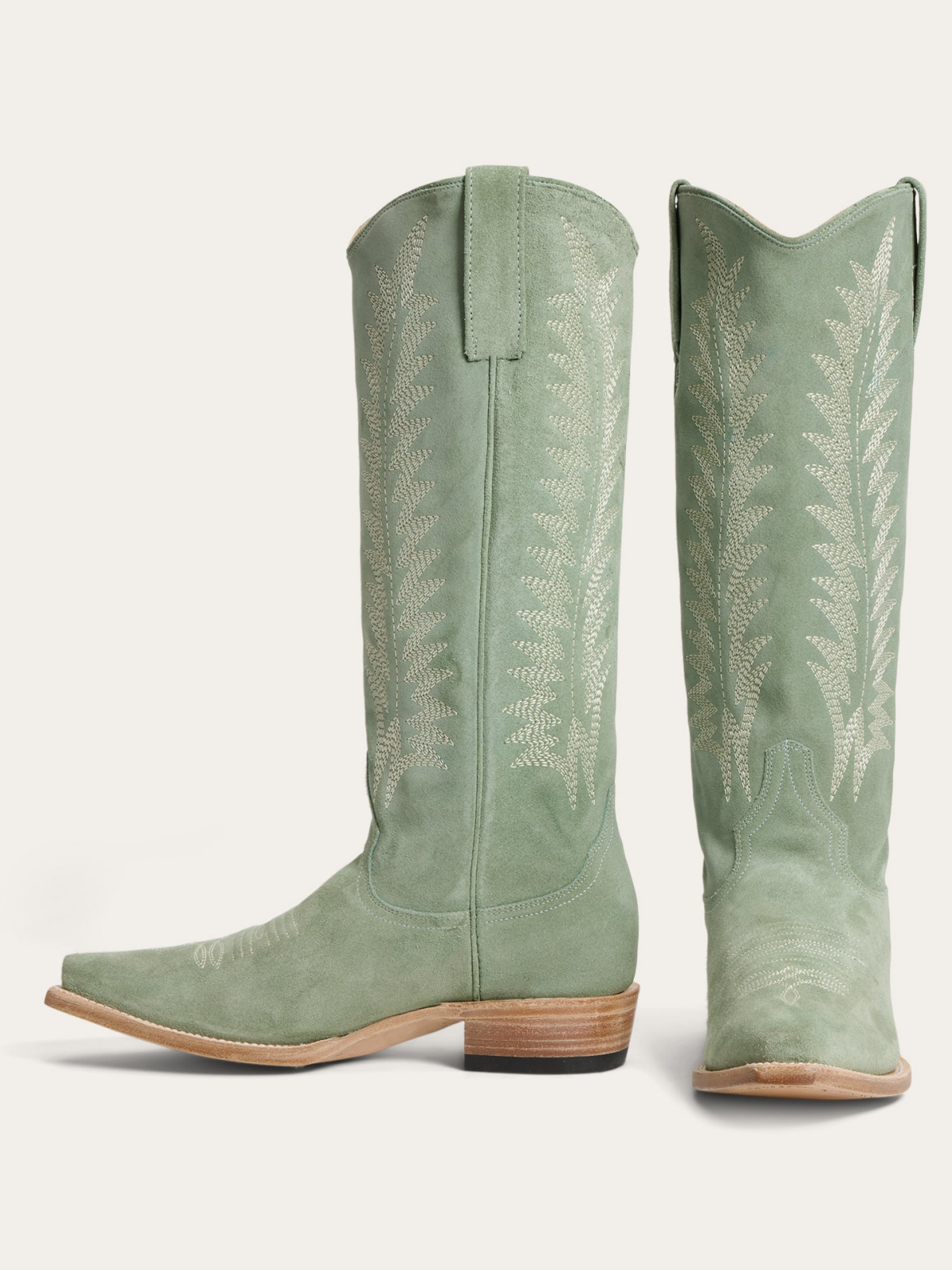 Aqua Faux Suede Snip-Toe Classic Embroidery Wide Mid Calf Tall Cowgirl Boots