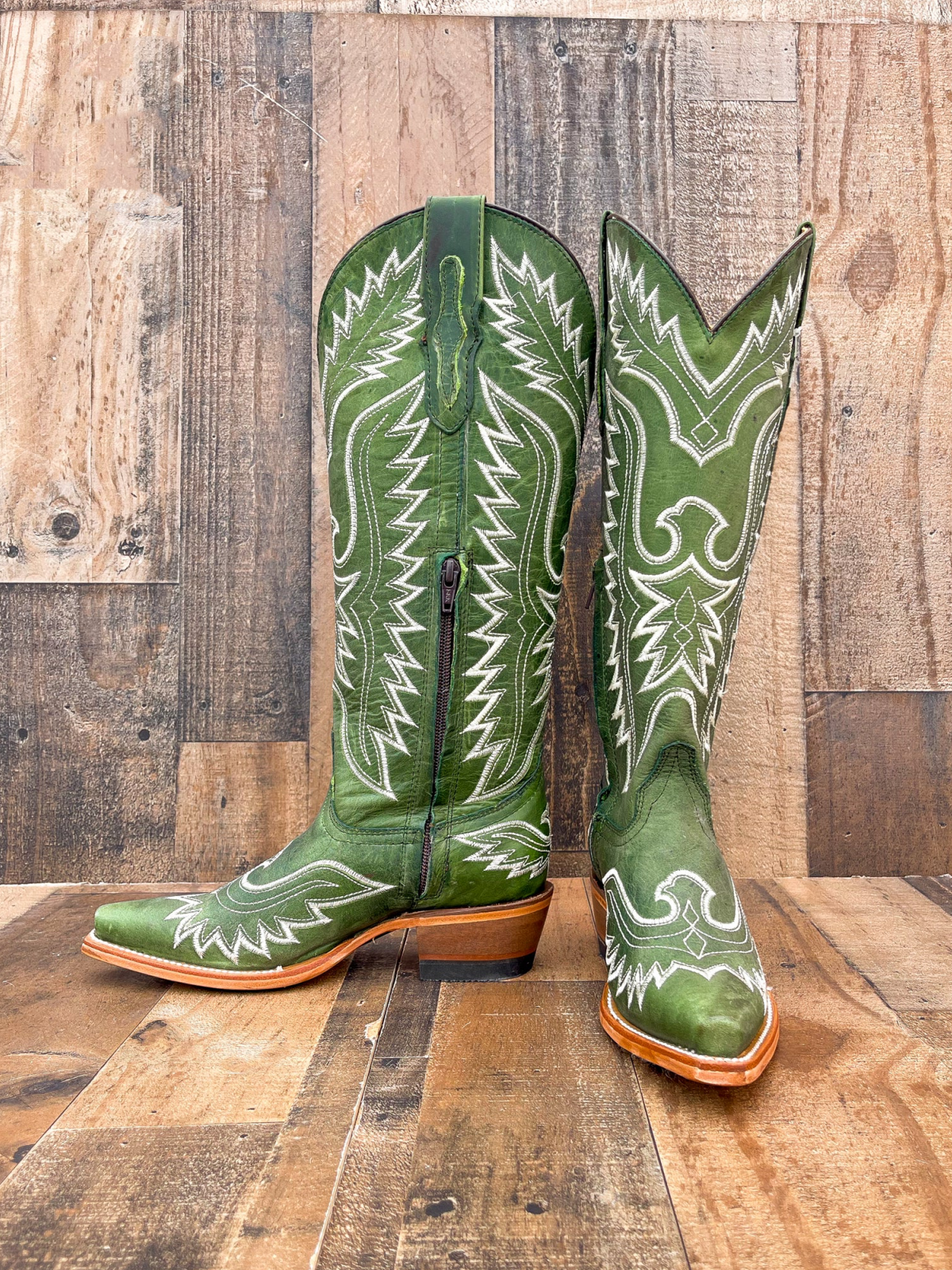 White Eagle Embroidery Snip-Toe Wide Calf Knee High Tall Cowgirl Boots - Green