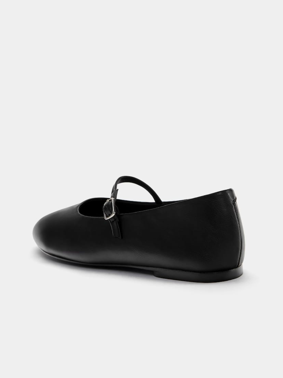 Buckled Detailed Strappy Oval Ballet Flats Mary Janes In Black