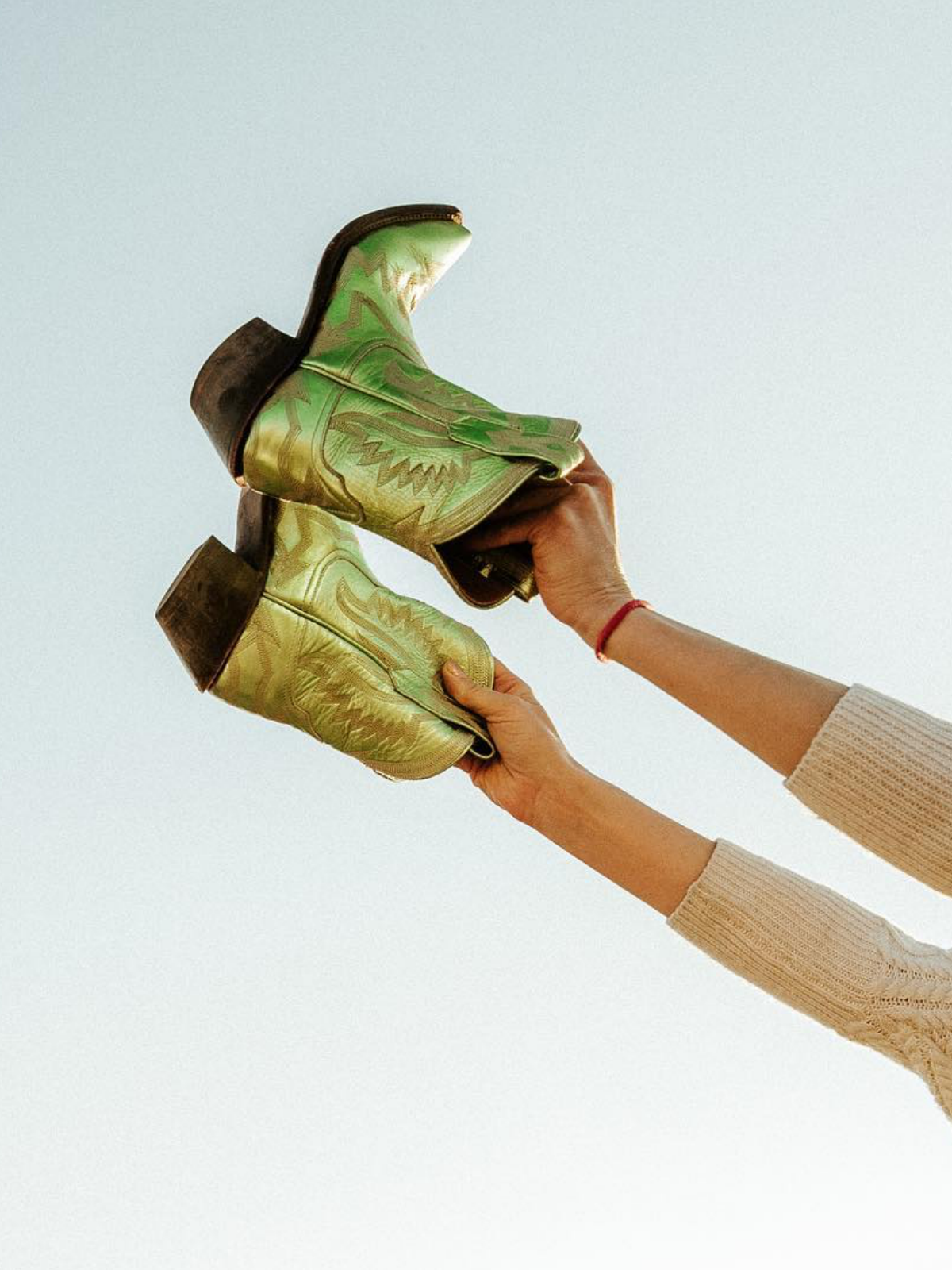 Metallic Embroidery Snip-Toe Wide Mid Calf Cowgirl Boots - Green