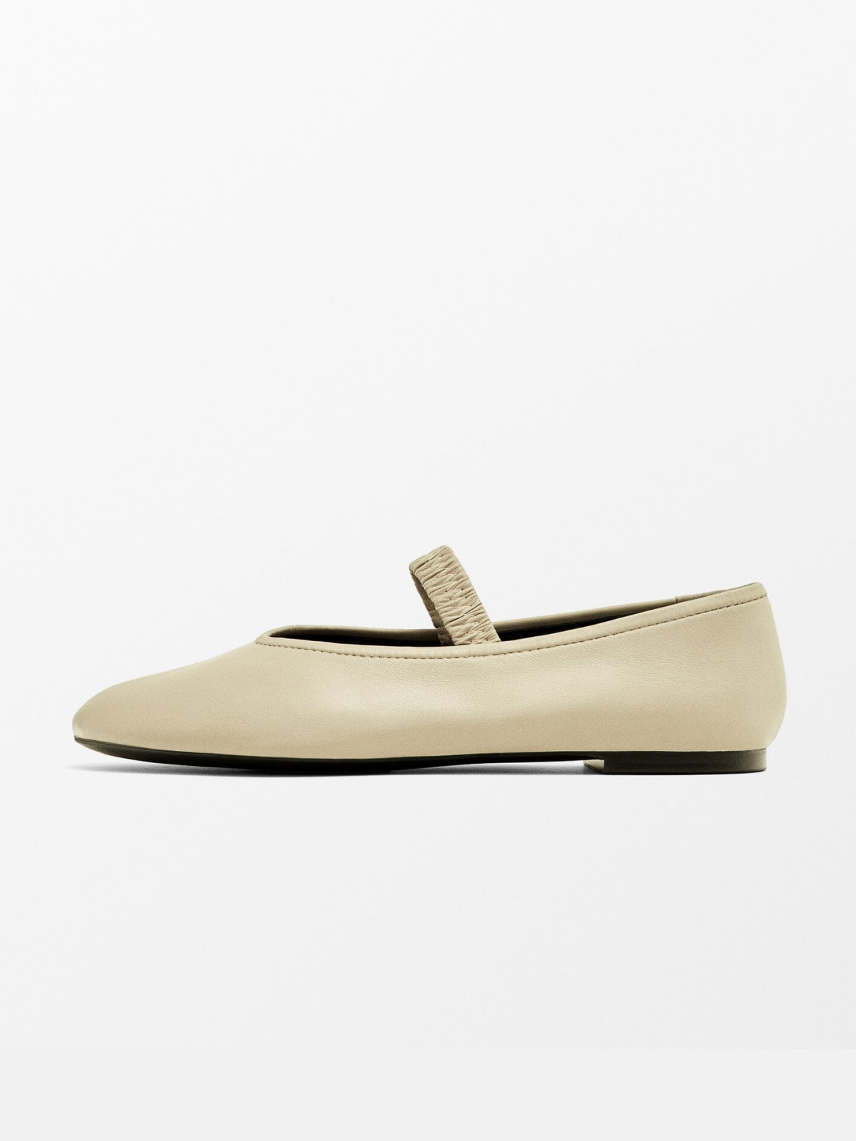 Cream Round-Toe Elastic Strap Mary Janes Ballet Flats