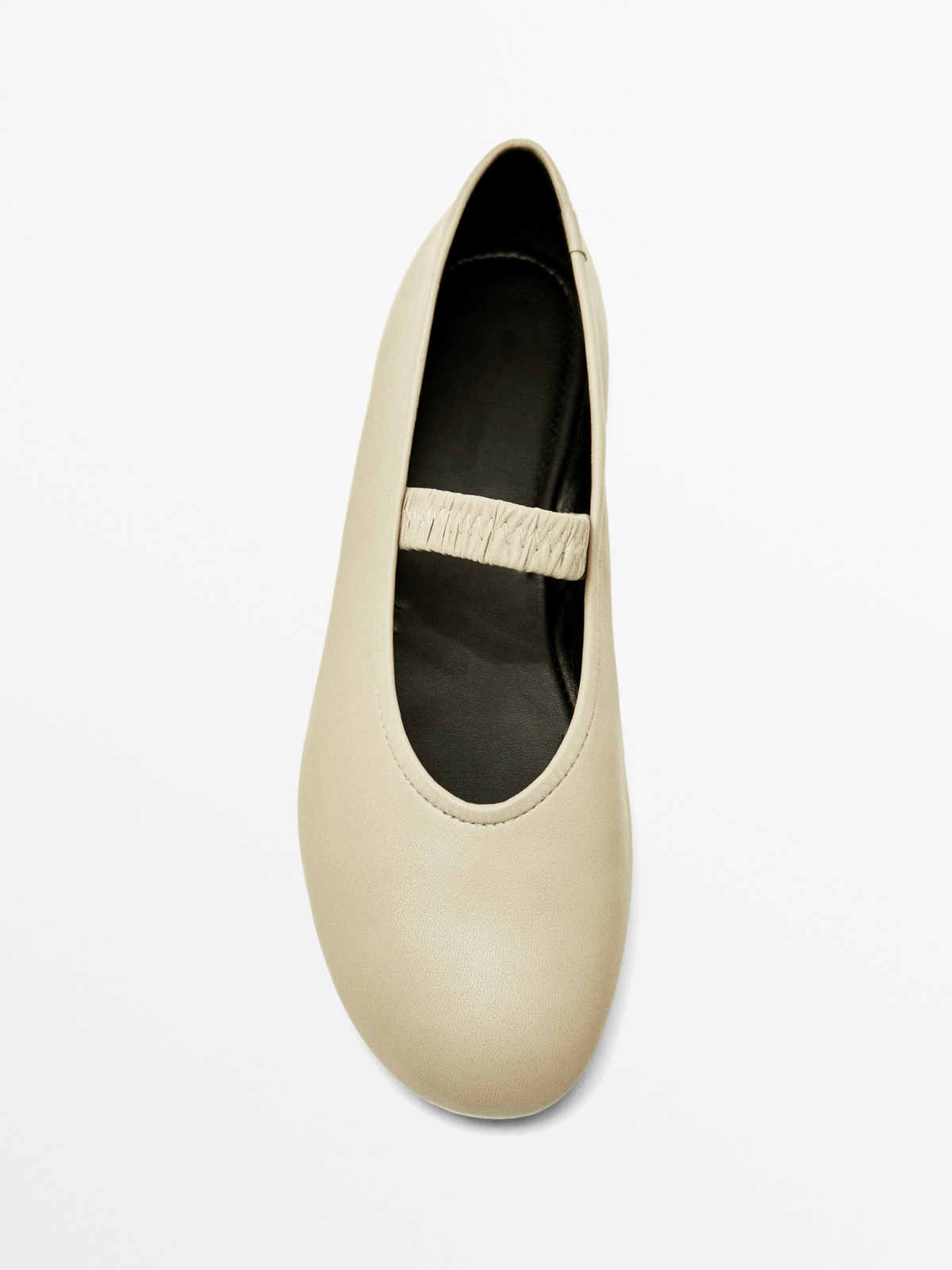 Cream Round-Toe Elastic Strap Mary Janes Ballet Flats