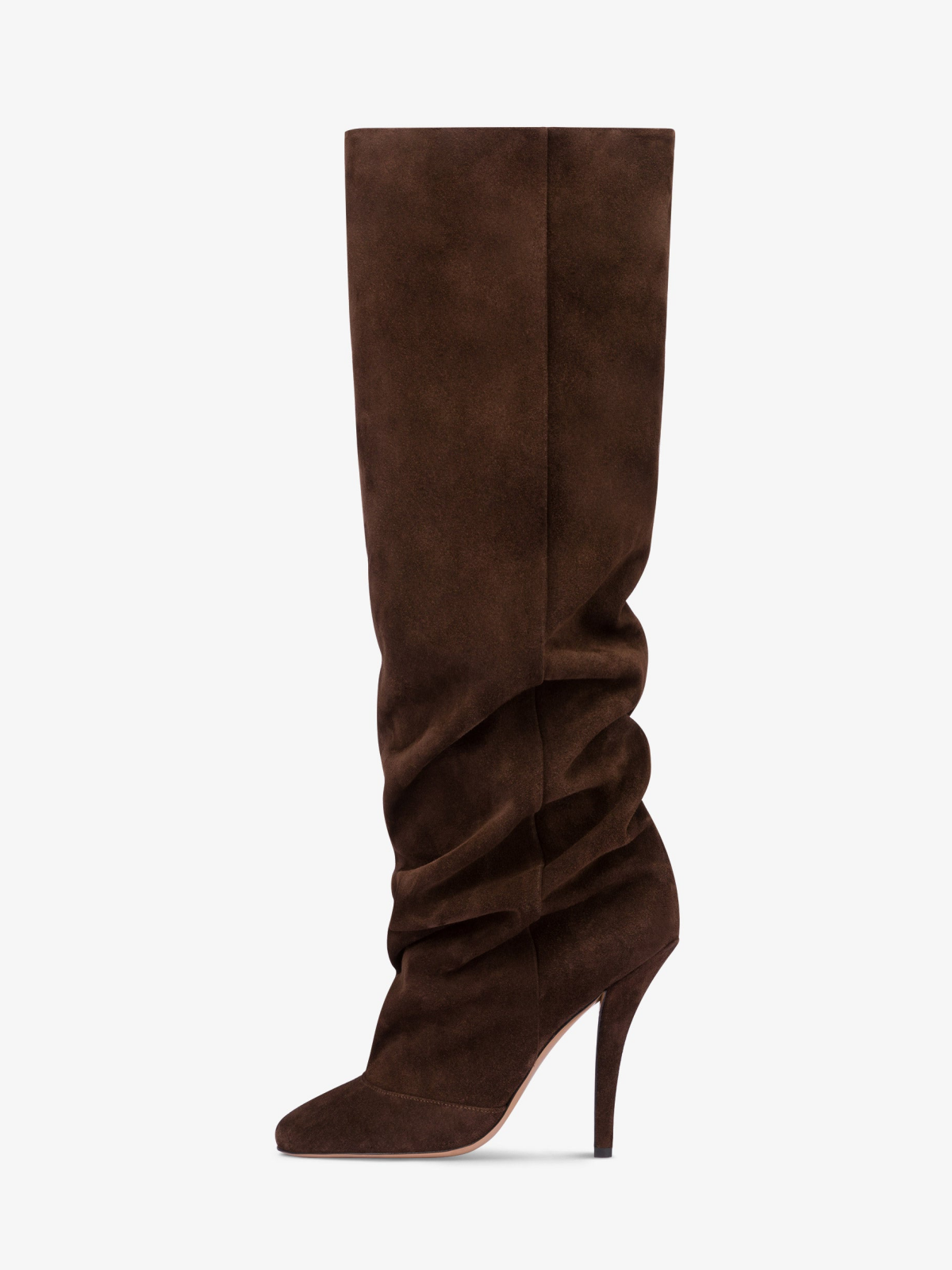 Brown Faux Suede Round-Toe Light Slouchy Wide Calf Knee High Stiletto Boots