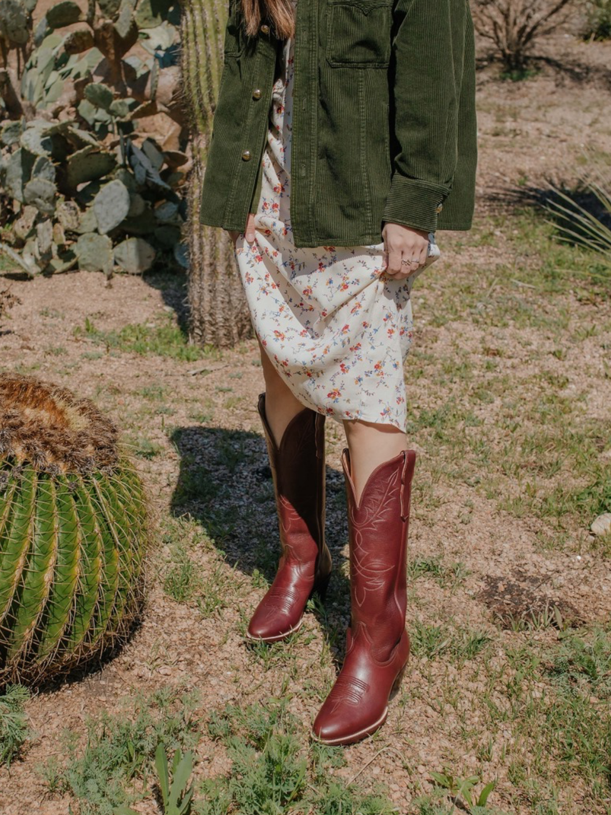 Brown Vegan Leather Embroidery Almond-Toe Wide Mid Calf Tall Cowgirl Boots