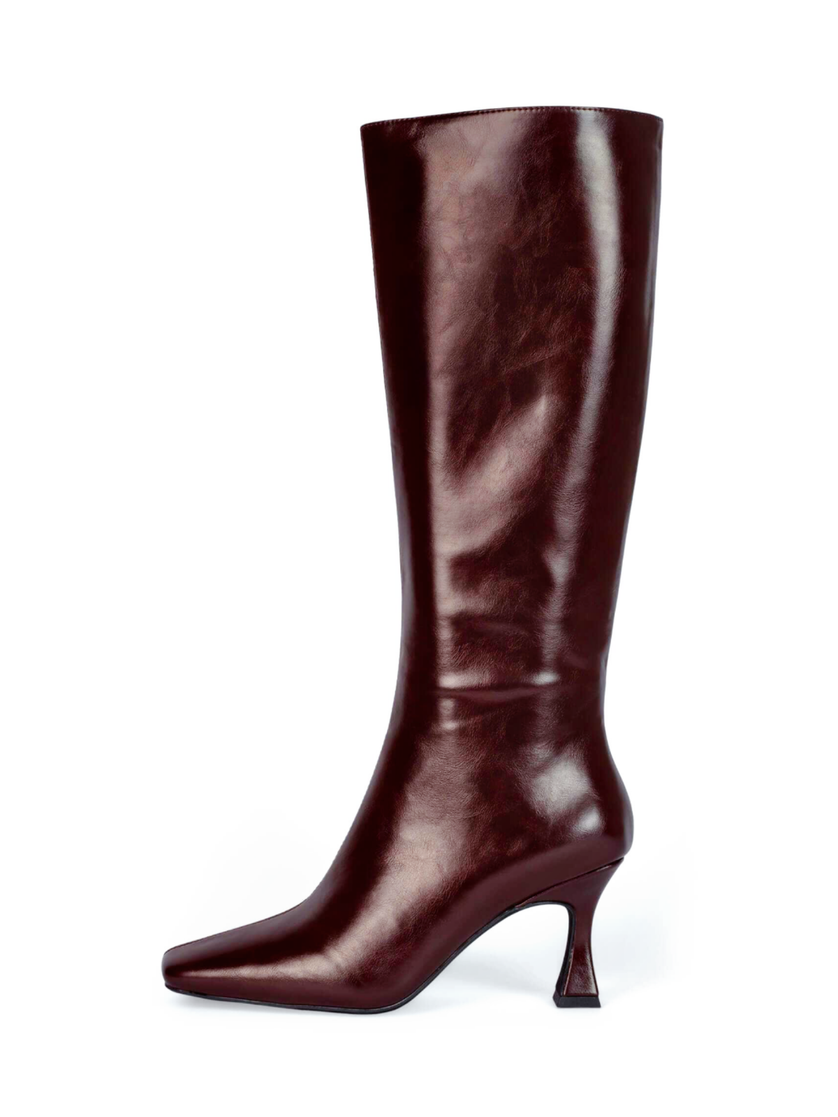 Square-Toe Full-Zip Mid Calf Stiletto Boots - Brown